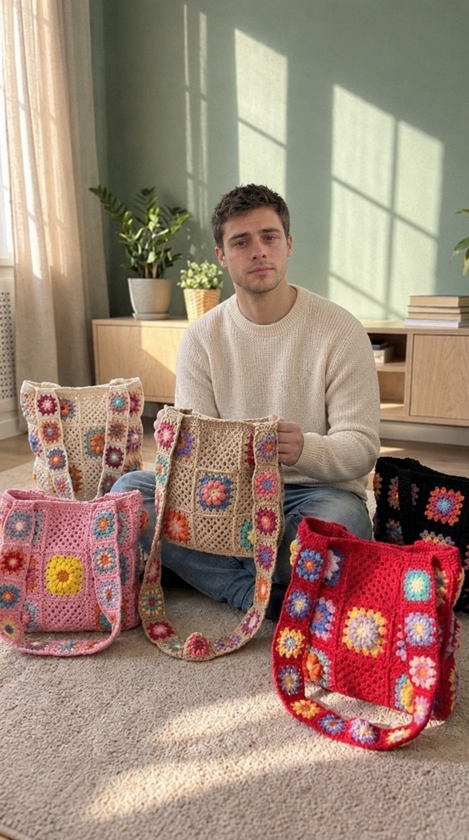 Bolsos de crochet terminados en varios colores